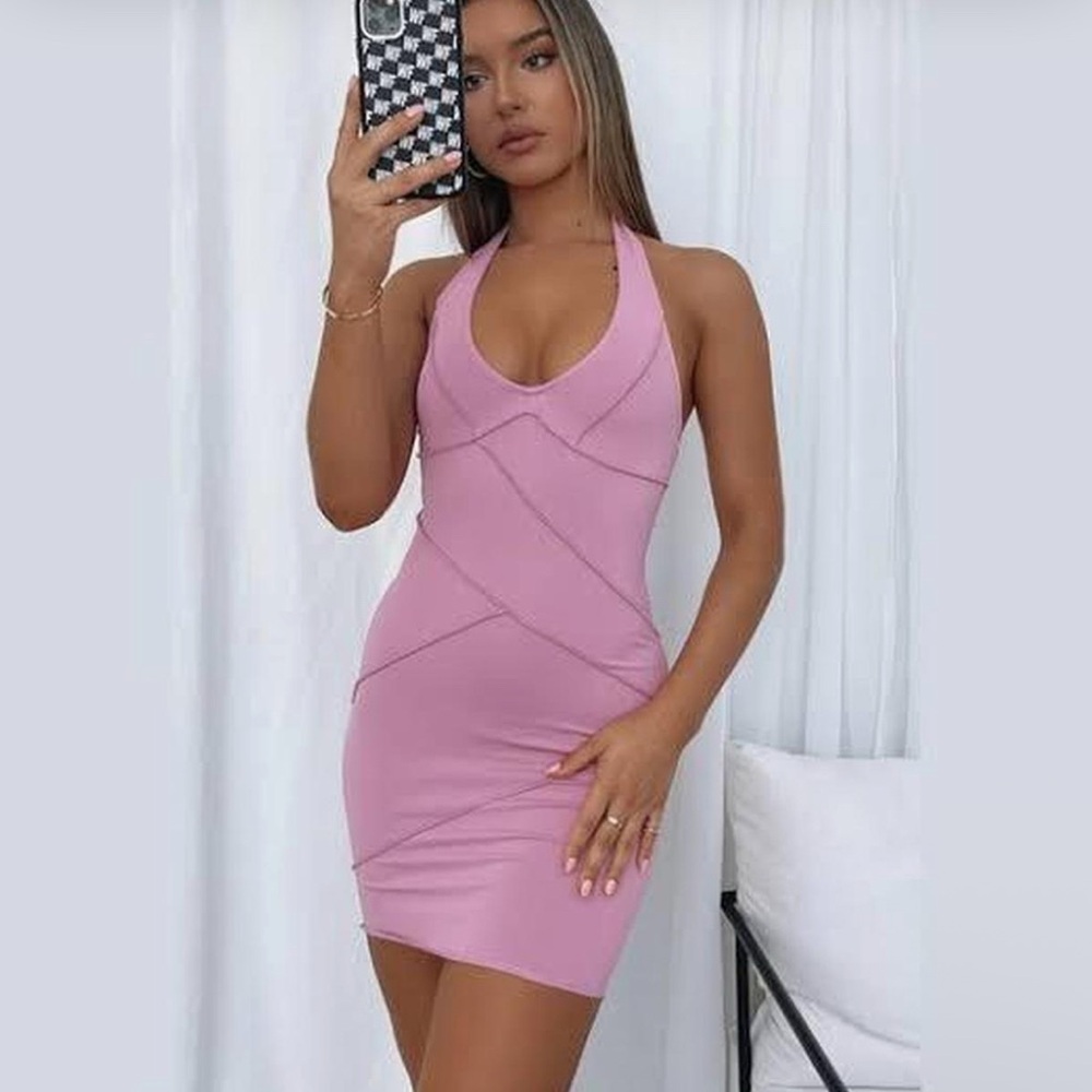 White Fox Boutique Pink Halter Bodycon Dress